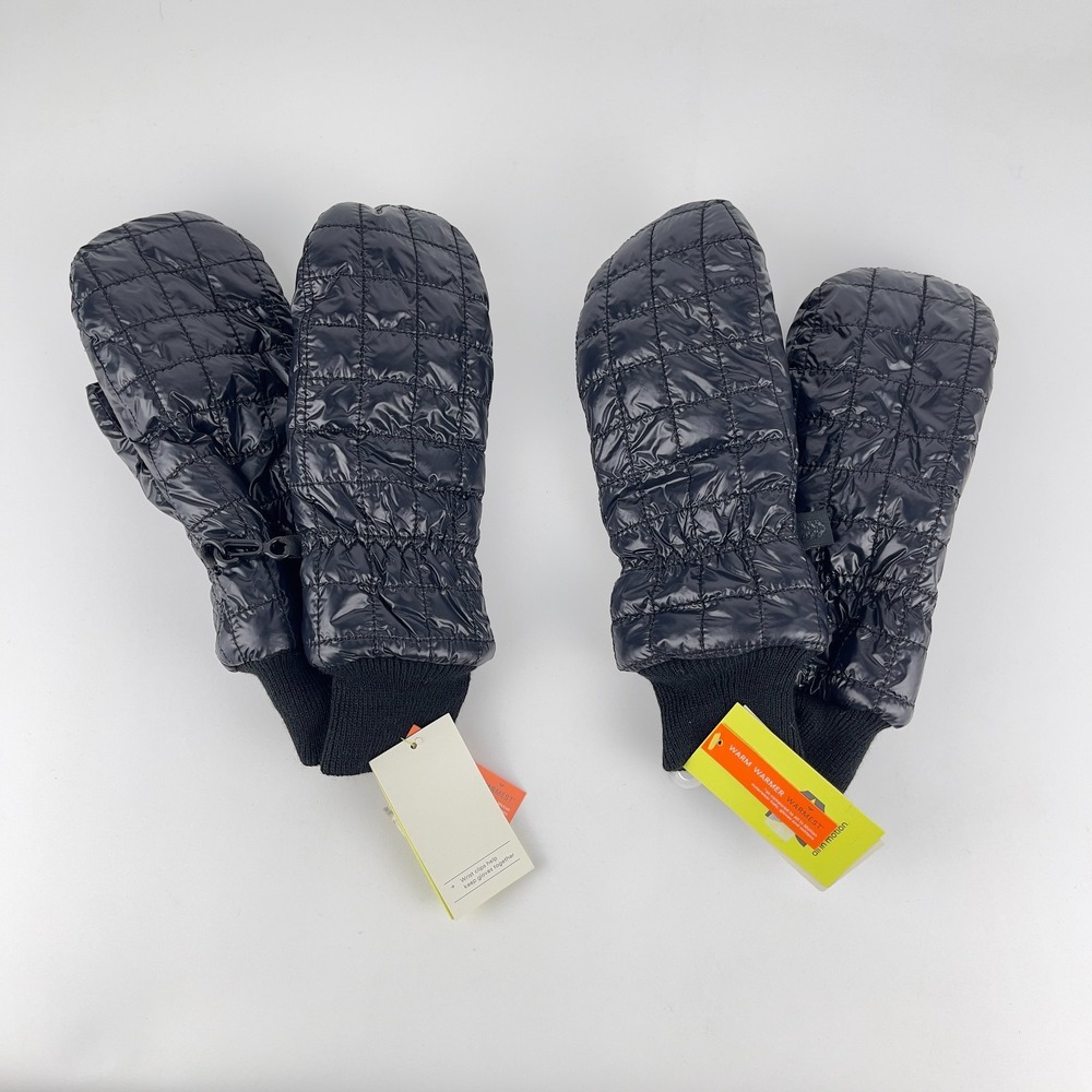 Pair of 2 All in Motion Puffer Mittens Gloves Kids Size 8-14 Black Faux Leather